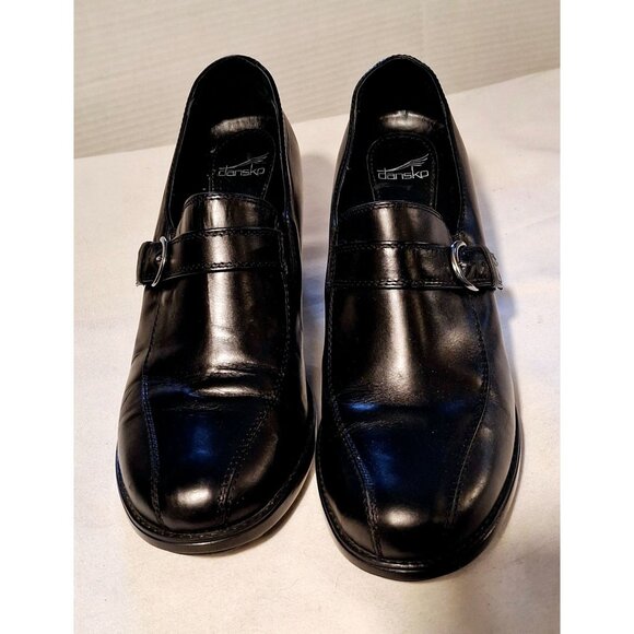 Dansko Womens Black Leather Heeled Loafers With Buckle Strap Size 39 - Picture 2 of 12